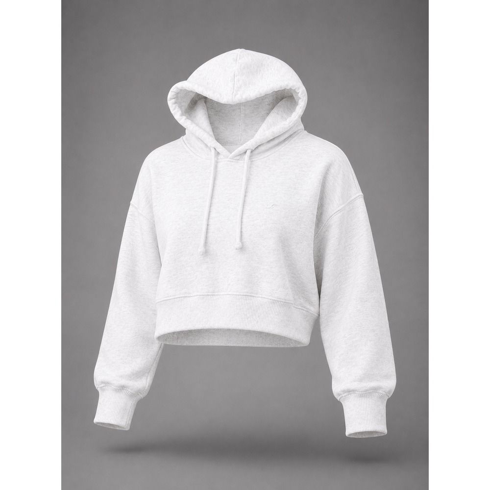 Hollister Womens Cropped Hoodie Light Grey Heather Embroidered Logo XS